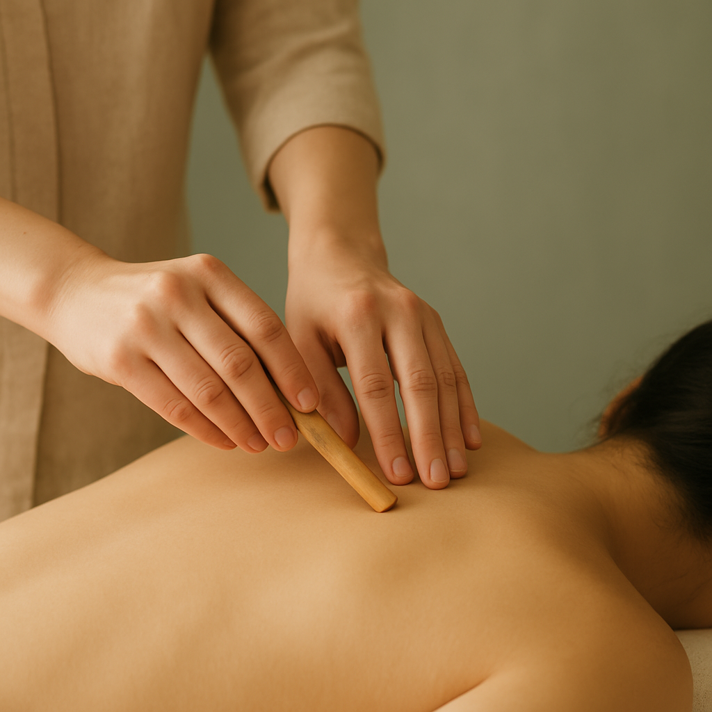 Behandlung mit dem Therapiestäbchen entlang der Meridiane
